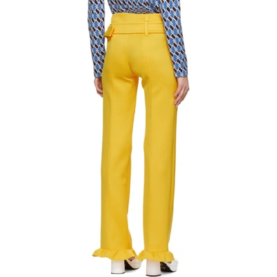 Shop Prada Yellow Ruffled Belted Trousers