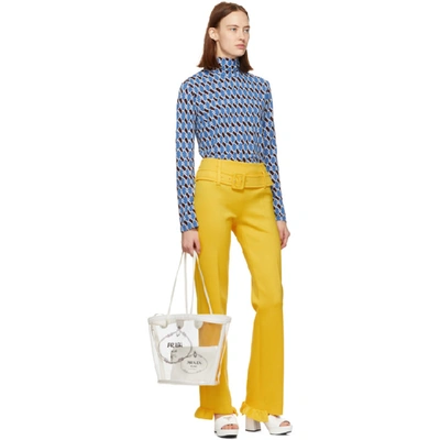 Shop Prada Yellow Ruffled Belted Trousers