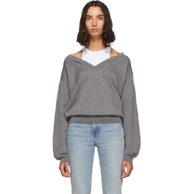 Shop Alexander Wang T Alexanderwang.t Grey And White Cropped Bi-layer V-neck Sweater In 952 Grey/wh