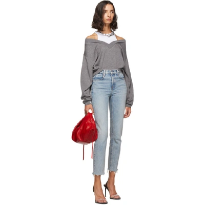 Shop Alexander Wang T Alexanderwang.t Grey And White Cropped Bi-layer V-neck Sweater In 952 Grey/wh