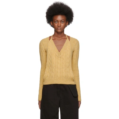 Shop Jacquemus Yellow 'la Double Maille' V-neck Sweater In Light Yello