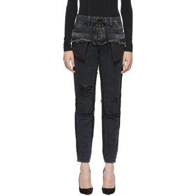 Shop Ben Taverniti Unravel Project Black Double Layer Boysk Jeans In Black Rinse