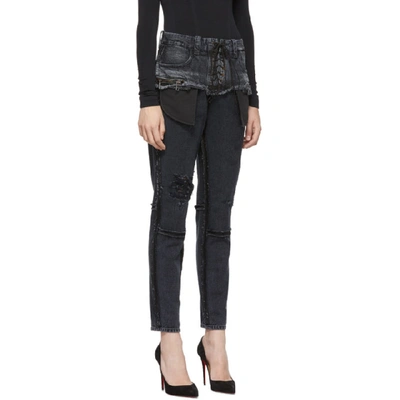 Shop Ben Taverniti Unravel Project Black Double Layer Boysk Jeans In Black Rinse