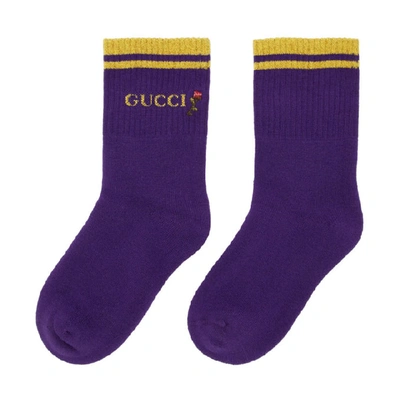 Shop Gucci Purple Shiny Pong Socks In 5275 Violet