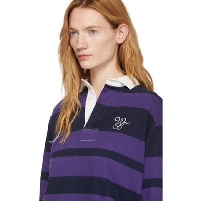Shop Wales Bonner Navy & Purple Rugby Polo In Navy/royal Purple