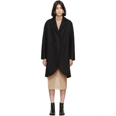 Shop Mm6 Maison Margiela Black Wool Overcoat In 900 Black