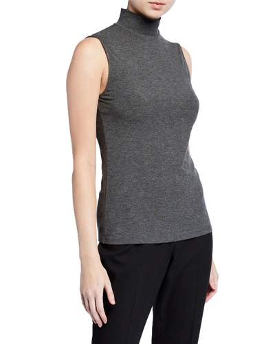 Shop Theory Sleeveless Viscose Turtleneck Top In Charcoal