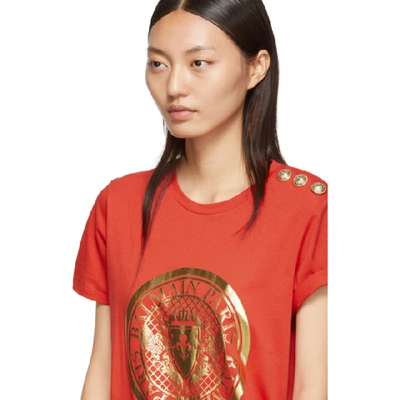 Shop Balmain Red Medallion T-shirt