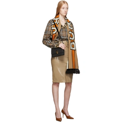 Shop Burberry Beige And Orange Cashmere Bb Long Scarf In Warm Camel