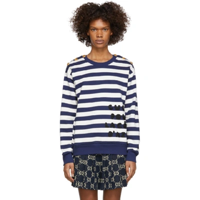 Shop Gucci Navy And White  Pour La Cote Dazur Sweatshirt In 4354 Navy/r