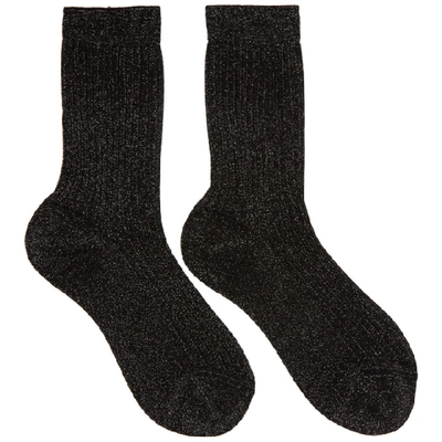 Shop Marc Jacobs Black Ribbed Socks In 84 Silverbl