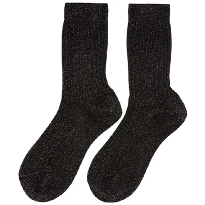 Shop Marc Jacobs Black Ribbed Socks In 84 Silverbl