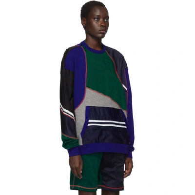 Shop Ahluwalia Studio Ahluwalia Blue And Green Patchwork Sweatshirt