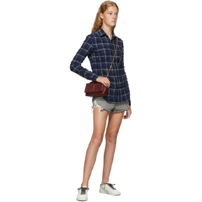 Shop Saint Laurent Blue Plaid Texas Shirt In 4317 Blue