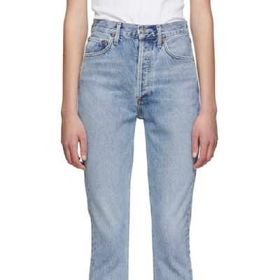 Shop Agolde Blue Riley Hi Rise Straight Crop Jeans In Renewal