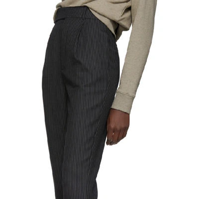 Shop Saint Laurent Black Wool Striped Trousers In 1095 Bk/nat