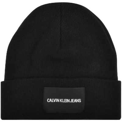 Shop Calvin Klein Jeans Knit Logo Beanie Hat Black