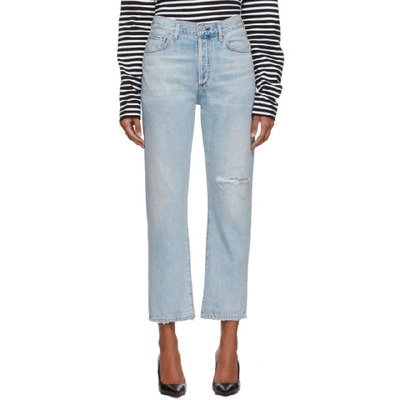 Shop Citizens Of Humanity Blue Mckenzie Curved Straight Jeans In Blazingstar