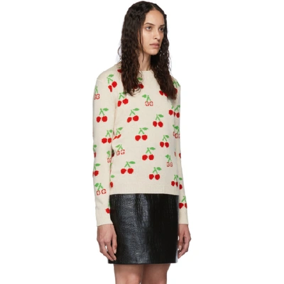 Shop Gucci Beige Cherries Knit Sweater In 9376 White