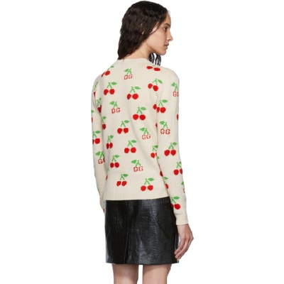 Shop Gucci Beige Cherries Knit Sweater In 9376 White