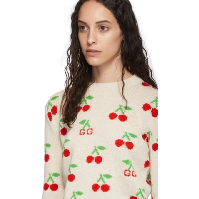 Shop Gucci Beige Cherries Knit Sweater In 9376 White