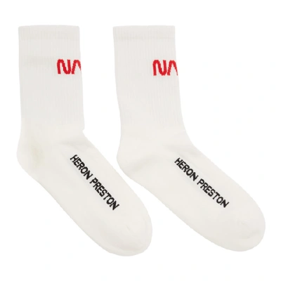 Shop Heron Preston White Long Socks In White/red