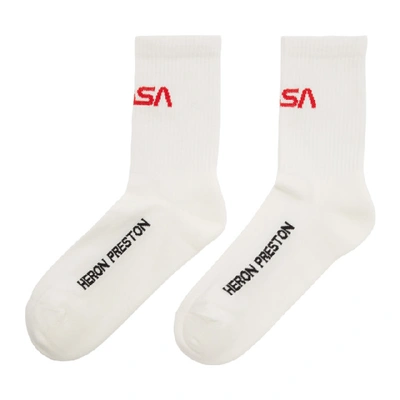 Shop Heron Preston White Long Socks In White/red