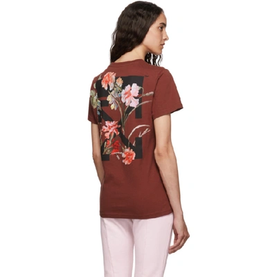 Shop Off-white Red Flowers T-shirt In Bordeaux/bl