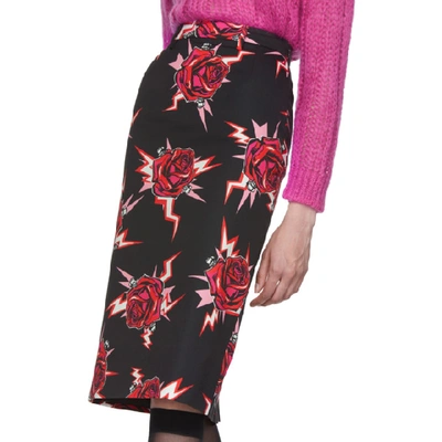 Shop Prada Black Broken Roses Pencil Skirt