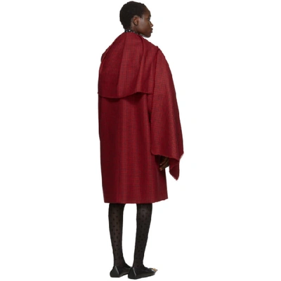 Shop Balenciaga Red Houndstooth Scarf Coat In 6400 Red