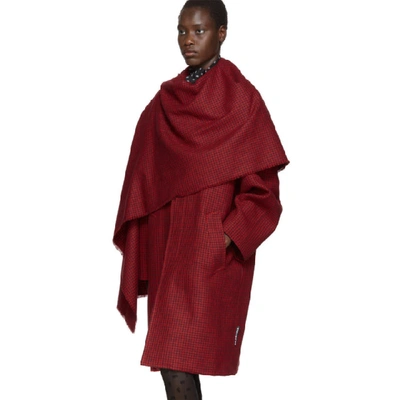 Shop Balenciaga Red Houndstooth Scarf Coat In 6400 Red