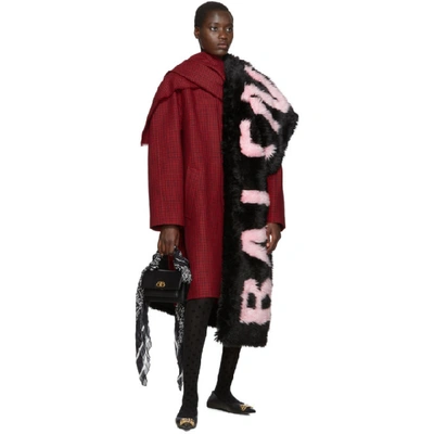 Shop Balenciaga Red Houndstooth Scarf Coat In 6400 Red