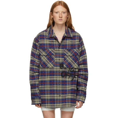 Shop Off-white Black And Blue Flannel Check Shirt In Blue/black