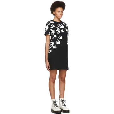Shop Mcq By Alexander Mcqueen Black & White Swallow Signature T-shirt Dress