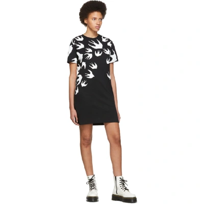 Shop Mcq By Alexander Mcqueen Black & White Swallow Signature T-shirt Dress
