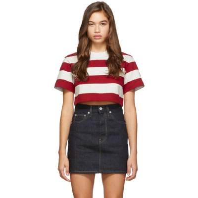 Shop Alexander Wang Red And Grey Striped Cropped Chynatown T-shirt In 916 Red/gry