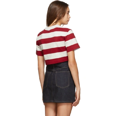 Shop Alexander Wang Red And Grey Striped Cropped Chynatown T-shirt In 916 Red/gry