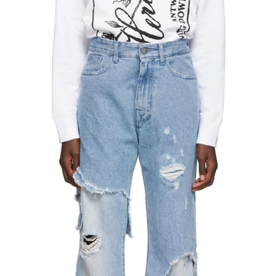 Shop Raf Simons Blue Destroyed Relaxed-fit Jeans In 00042 Lt Bl