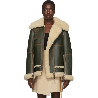 Acne Studios Raf Long Leather-trimmed Shearling Jacket In Army Green |  ModeSens