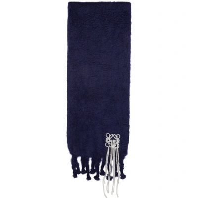 Shop Loewe Navy Mohair Stitches Scarf In Navy/white