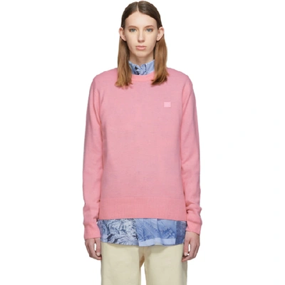 Shop Acne Studios Pink Patch Crewneck Sweater In Blush Pink