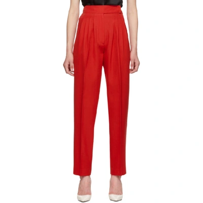 Shop Burberry Red Marleigh Wool Pleated Trousers In Bright Red
