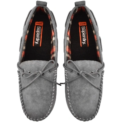 Shop Superdry Clinton Moccasin Slippers Grey