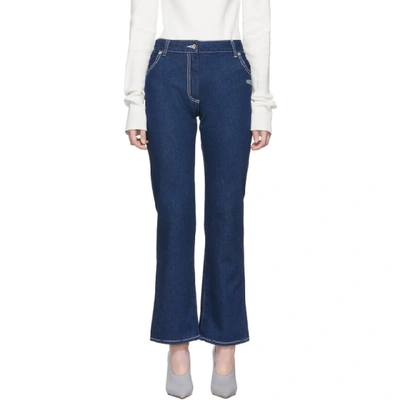 Shop Off-white Blue Cropped Leg Jeans In Dk Bluewash