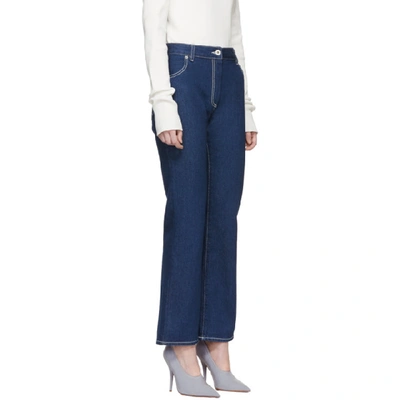 Shop Off-white Blue Cropped Leg Jeans In Dk Bluewash