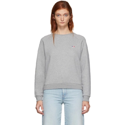 Shop Maison Kitsuné Maison Kitsune Grey Tricolor Fox Patch Sweatshirt