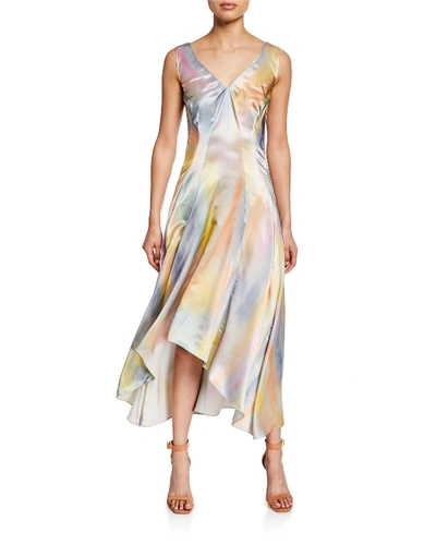 Shop Sies Marjan Tie-dye Satin Asymetric Midi Dress In Multi Pattern