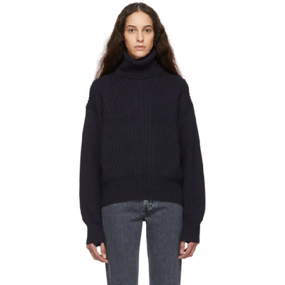 Shop Helmut Lang Navy Wool And Cotton Turtleneck In Ink