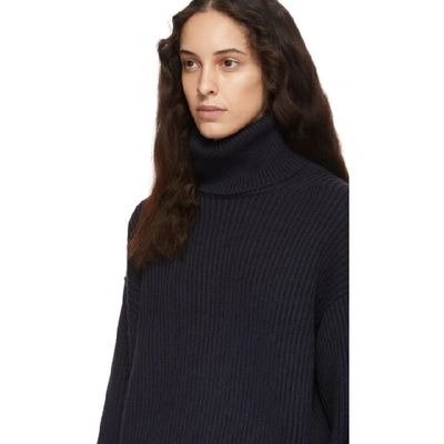 Shop Helmut Lang Navy Wool And Cotton Turtleneck In Ink