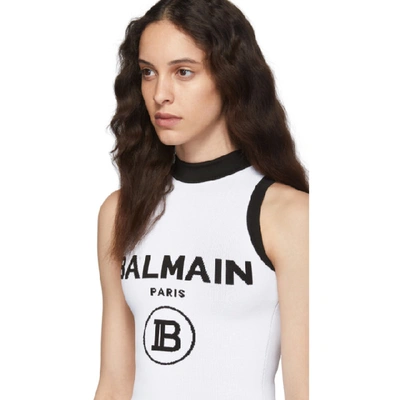 Shop Balmain White Knit Logo Bodysuit In Gab Wht/blk